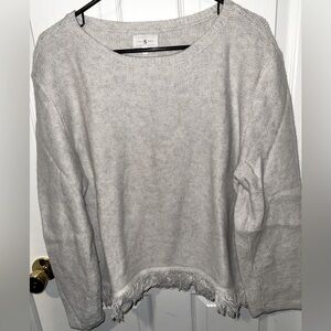 LOU & GREY Light Grey Sweater with Fringe Hem Size XL EUC